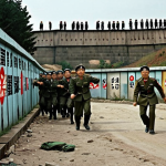 **

"The Fall of the Berlin Wall meets the Korean DMZ. A powerful visual metaphor contrasting the joyous reunification of Germany with the stark division still present on the Korean peninsula. Include elements of both scenes: jubilant Germans tearing down the wall, juxtaposed with the heavily guarded and tense atmosphere of the DMZ. Style: Dramatic, historical, slightly surreal."

**