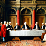 The Signing of the Bill of Rights**

"A formal gathering in a grand hall, depicting the signing of the English Bill of Rights, safe for work, appropriate content, fully clothed. Dignitaries in modest, period-appropriate attire, quill pens in hand, signing the document. Background: ornate architecture, tapestries. Perfect anatomy, correct proportions, natural pose, professional historical painting, high quality."

**