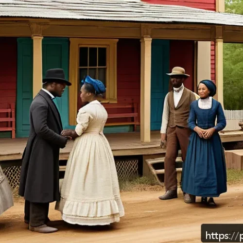 남북전쟁과 미국 사회 변화 - A detailed historical scene depicting the Reconstruction era in the American South, showing a divers...